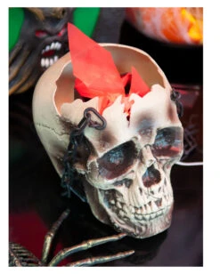 Totenkopf LED Flammenschale -Halloween Dekorations Geschäft brennende totenschaedel laterne schaedellaterne mit licht und bewegungseffekt skull with flame 37865 03