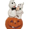 Geister Mit Lutscher Auf Leuchtkürbis 22cm -Halloween Dekorations Geschäft geister mit lolli auf leuchtkuerbis 22cm light up pumpkin with ghosts and lollipop halloween kuerbis deko 54096