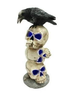 Rabe Auf Totenschädel Turm Mit LED Licht 29cm -Halloween Dekorations Geschäft rabe auf totenkopf turm mit led licht raven on skull tower with led light halloween deko 51580 02