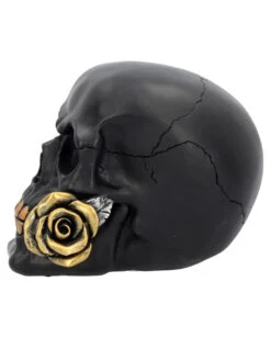 Schwarzer Totenschädel Mit Goldener Rose 15cm -Halloween Dekorations Geschäft schwarzer totenkopf mit goldener rose black skull with golden rose gothic deko gothic totenkopf 54621 03