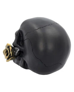 Schwarzer Totenschädel Mit Goldener Rose 15cm -Halloween Dekorations Geschäft schwarzer totenkopf mit goldener rose black skull with golden rose gothic deko gothic totenkopf 54621 04